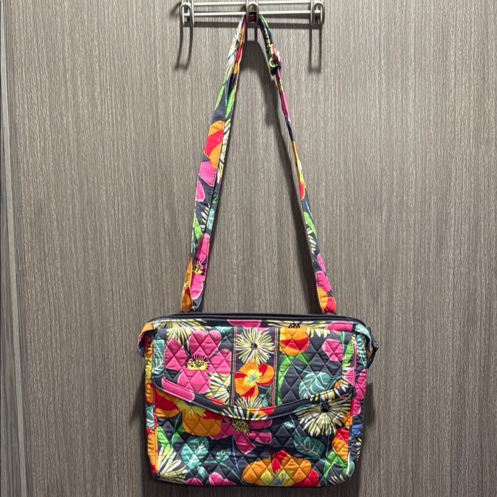 Vera Bradley Pink and Yellow Jazzy BloomsFloral “tablet” Bag with Vibrant Design